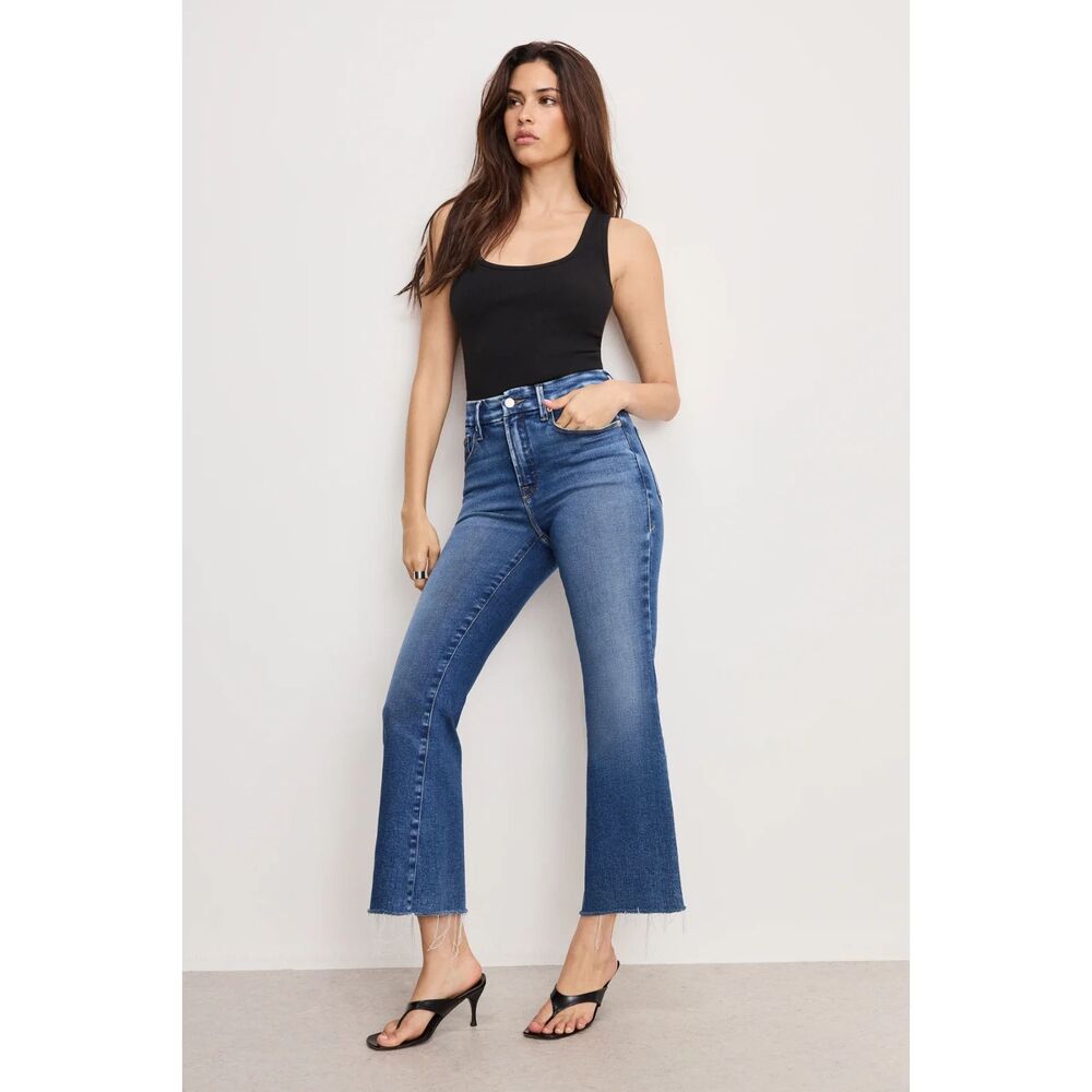 Good American Good Legs Cropped Mini Boot Jeans Size 6/28 Sculpting Stretch